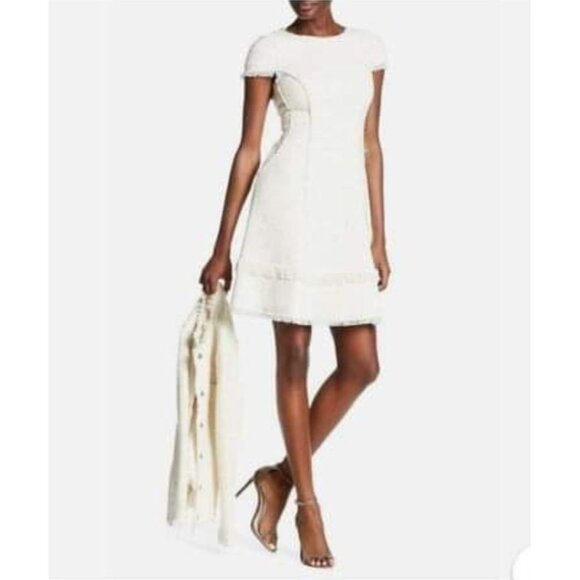 Rebecca Taylor Womens Dress 10 Fringe Tweed Shift Ivory Metallic - Picture 3 of 16